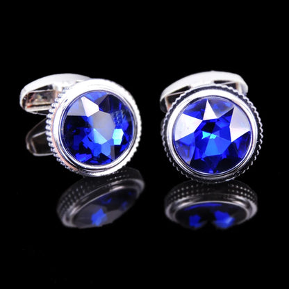 Summer new high quality brass hand inlaid Blue Crystal zircon Cufflinks classic style men's jewelry gifts