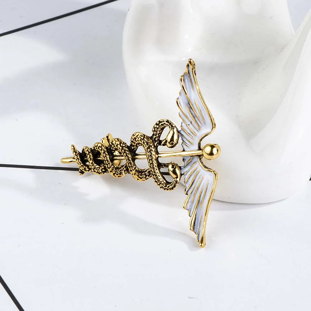Crystal Caduceus Pins Badge Brooches Lapel Pin Medicine Symbol Jewelry Gifts For Nurse Doctor Medical Students Enamel Brooch Pin