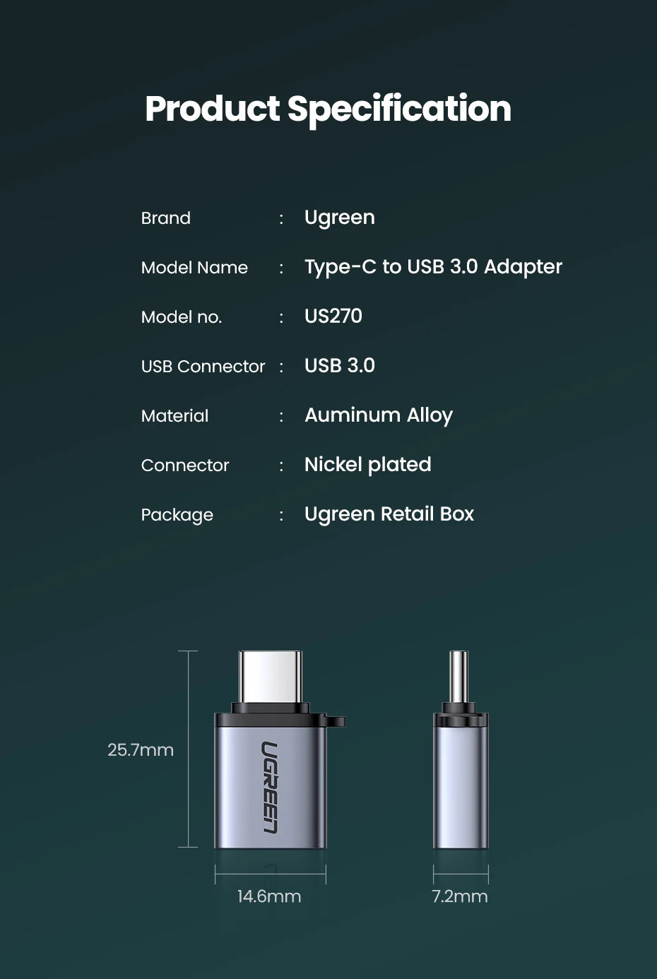 UGREEN USB C Adapter Type C to USB 3.0 Adapter Thunderbolt 3 Type-C Adapter OTG Cable For Macbook pro Air Samsung S10 S9 USB OTG