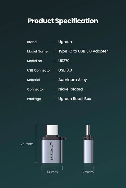 UGREEN USB C Adapter Type C to USB 3.0 Adapter Thunderbolt 3 Type-C Adapter OTG Cable For Macbook pro Air Samsung S10 S9 USB OTG