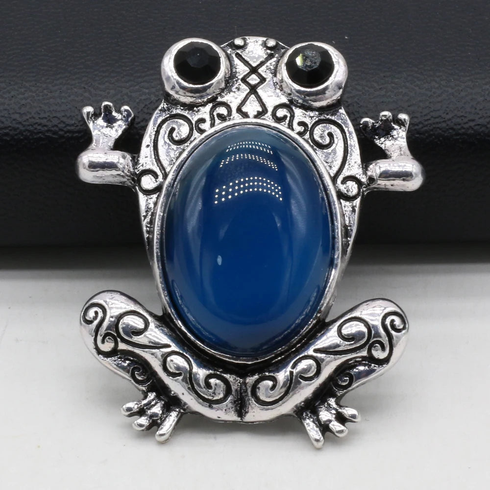Funny Frog Brooches Natural Stone Crystal Agates Charms Mother of Pearl Shell Insect Pin Pendant for Jewelry Making DIY Necklace