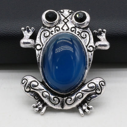 Funny Frog Brooches Natural Stone Crystal Agates Charms Mother of Pearl Shell Insect Pin Pendant for Jewelry Making DIY Necklace