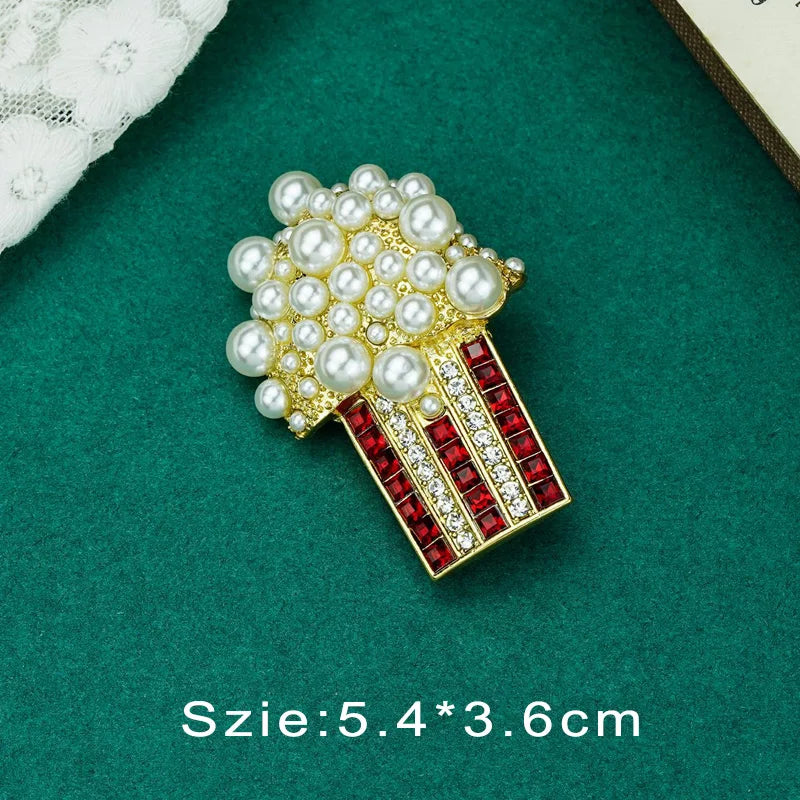 Vintage Palace Plant Flower Baroque Brooch Red Enamel Pearl Brooch Pin Woman Girl Party Accessories