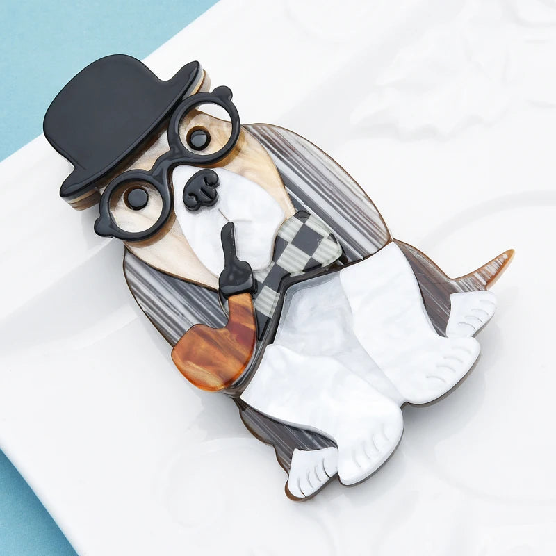 Wuli&baby Acrylic With Pipe Cool Dog Brooches For Women Men  Wear Hat Glasses Sitting Pet Animal Party Casual Brooch Pin Gifts