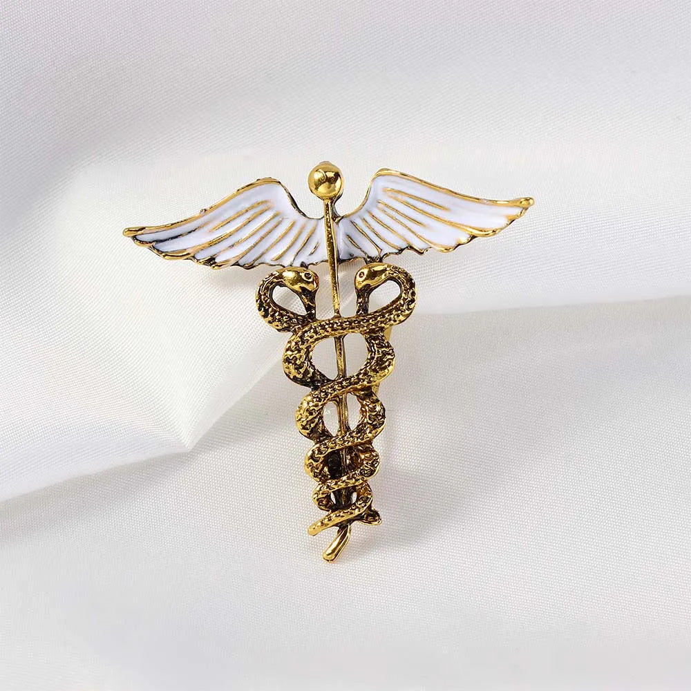 Crystal Caduceus Pins Badge Brooches Lapel Pin Medicine Symbol Jewelry Gifts For Nurse Doctor Medical Students Enamel Brooch Pin