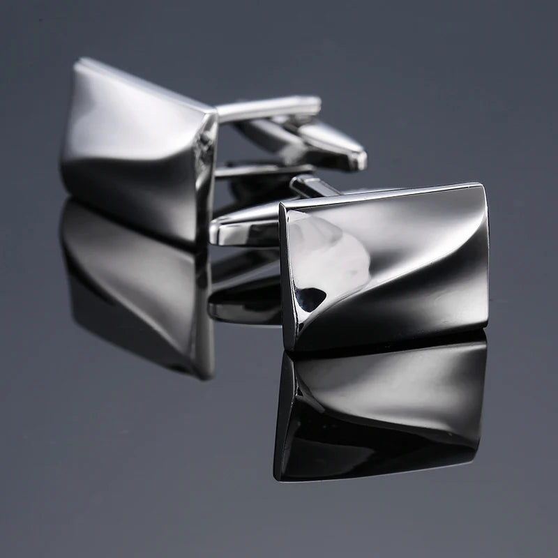High quality hand polished laser metal Cufflinks Golden Silvery Black button Smooth textured cuffs French Cuff-links for men