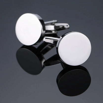High quality hand polished laser metal Cufflinks Golden Silvery Black button Smooth textured cuffs French Cuff-links for men