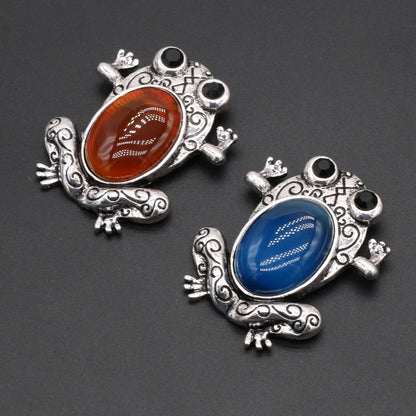 Funny Frog Brooches Natural Stone Crystal Agates Charms Mother of Pearl Shell Insect Pin Pendant for Jewelry Making DIY Necklace