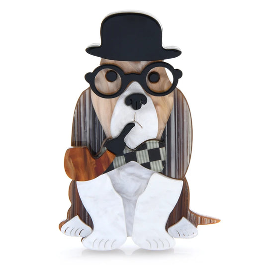 Wuli&baby Acrylic With Pipe Cool Dog Brooches For Women Men  Wear Hat Glasses Sitting Pet Animal Party Casual Brooch Pin Gifts