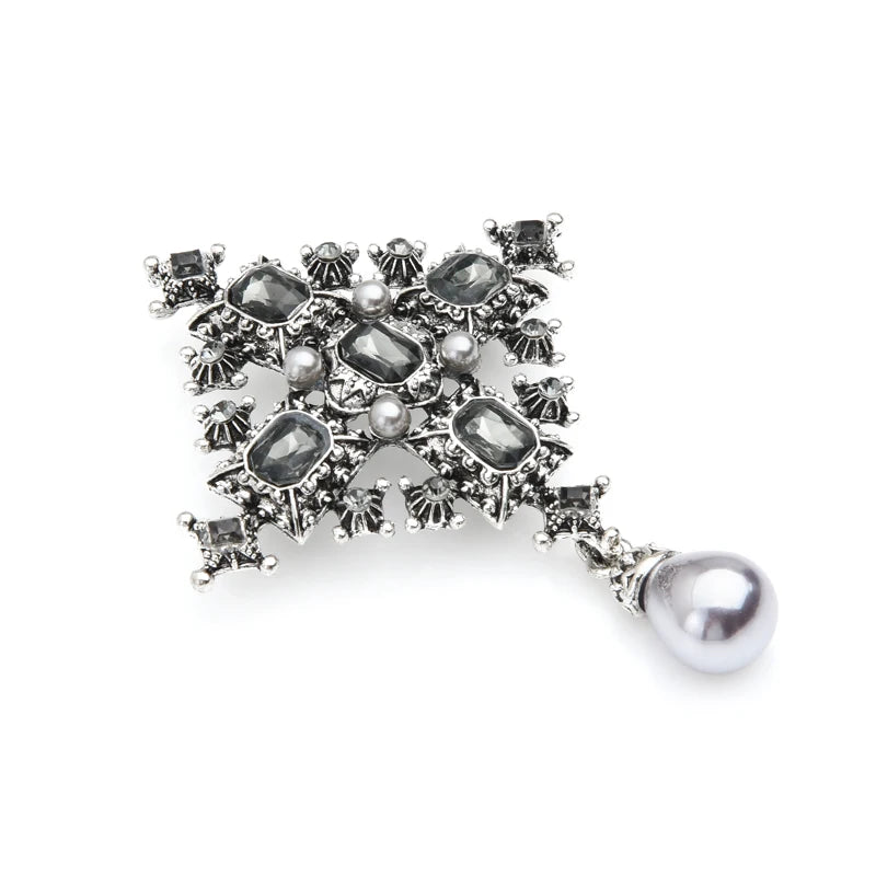 2019 Cross Brooches Unisex Women Vintage Crystal Simualted-Pearl Royal Suit Pins Jewelry Gift