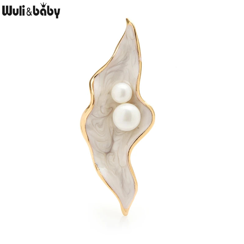 Wuli&baby Pearl Shell Flower Brooches For Women 2-color Enamel Office Party Brooch Pins Gifts