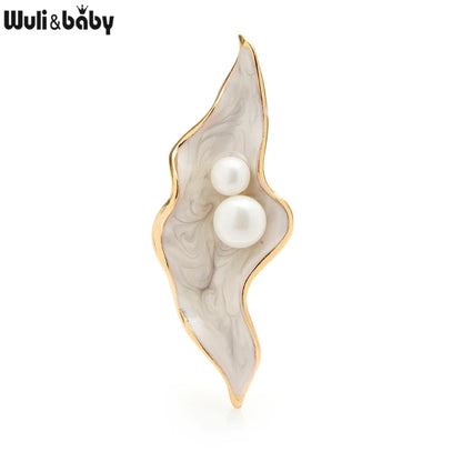 Wuli&baby Pearl Shell Flower Brooches For Women 2-color Enamel Office Party Brooch Pins Gifts