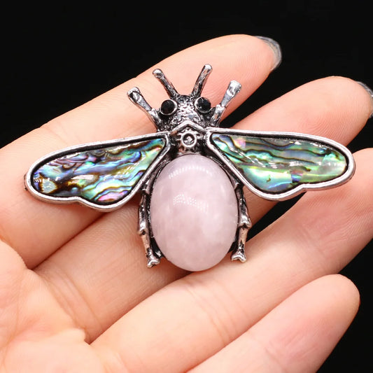 Natural Stone Amethyst Lapis Lazuli Brooches for Women Men Insect Bee Pins for DIY Pendant Necklace Jewelry Brooch Accessories