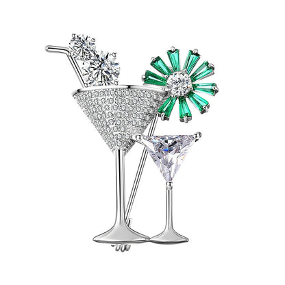 Luxury Rhinestone Cocktail Glass Brooch Creative Snowflake Brooch Jewelry Cubic Zirco Brooch Lady Bouquet Christmas Brooch