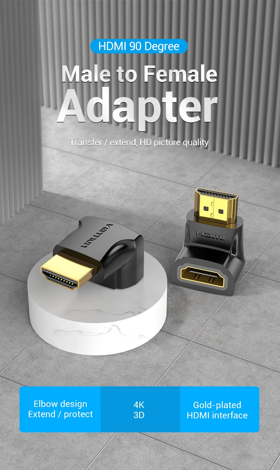 Vention HDMI Adapter 90 270 Degree Right Angle Male to Female Converter 4K HD Connector for HDTV PS4 Lptop TV Box HDMI Extender