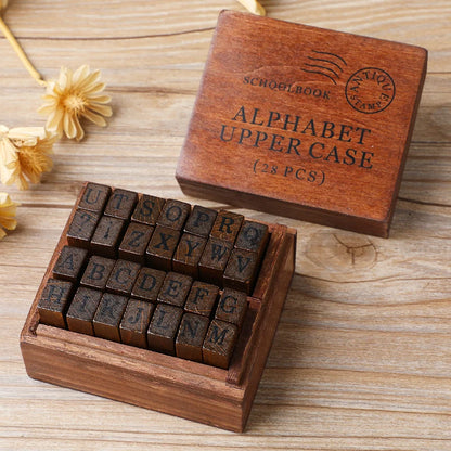 Journal Go 28pcs Alphabet Number Week Stamps Vintage Wooden Letter Stamp Set for Craft Card Making Planner Scrapbooking Journals