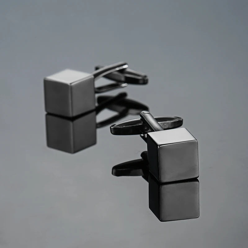 High quality hand polished laser metal Cufflinks Golden Silvery Black button Smooth textured cuffs French Cuff-links for men