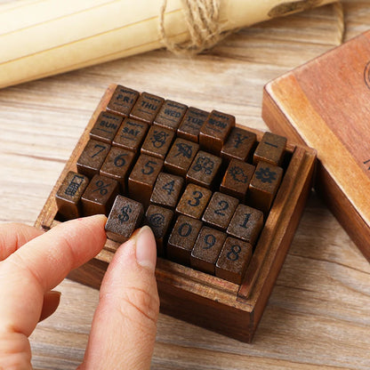 Journal Go 28pcs Alphabet Number Week Stamps Vintage Wooden Letter Stamp Set for Craft Card Making Planner Scrapbooking Journals