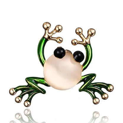 Fashion Green Frog Enamel Brooch Vintage Crystal Frog Animal Brooches Badge Pop Culture Lapel pin Frog Jewelry gift for Friends