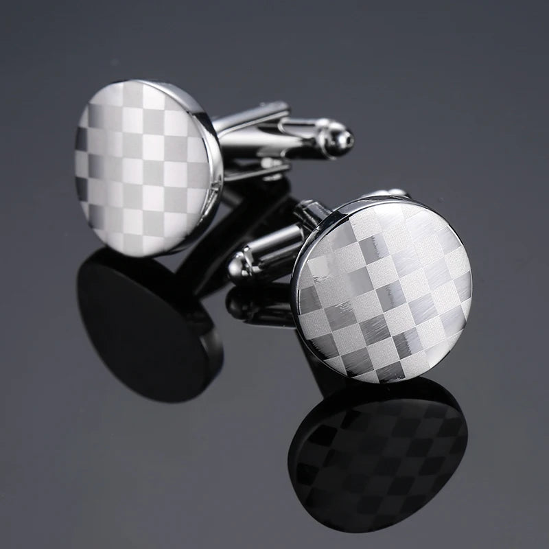 High quality hand polished laser metal Cufflinks Golden Silvery Black button Smooth textured cuffs French Cuff-links for men