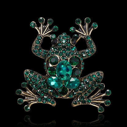 Fashion Green Frog Enamel Brooch Vintage Crystal Frog Animal Brooches Badge Pop Culture Lapel pin Frog Jewelry gift for Friends