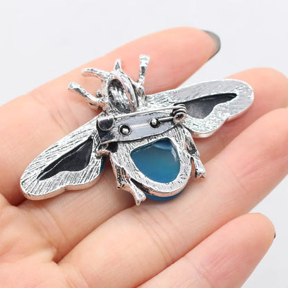 Natural Stone Amethyst Lapis Lazuli Brooches for Women Men Insect Bee Pins for DIY Pendant Necklace Jewelry Brooch Accessories