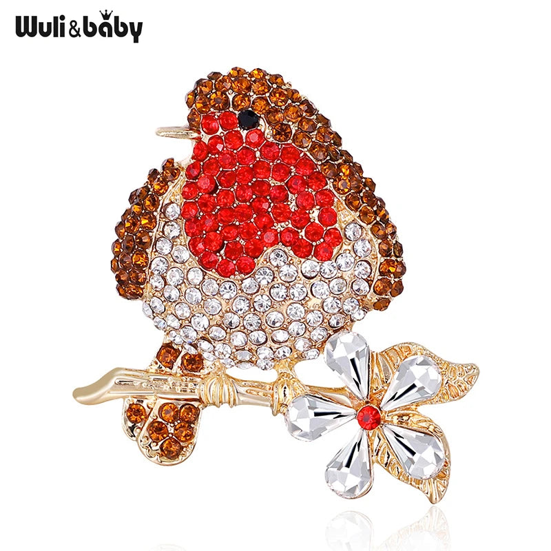 Wuli&baby Lovely Fat Bird Brooches For Women Unisex Rhinestone Shining Animal Party Casual Brooch Pins Gifts