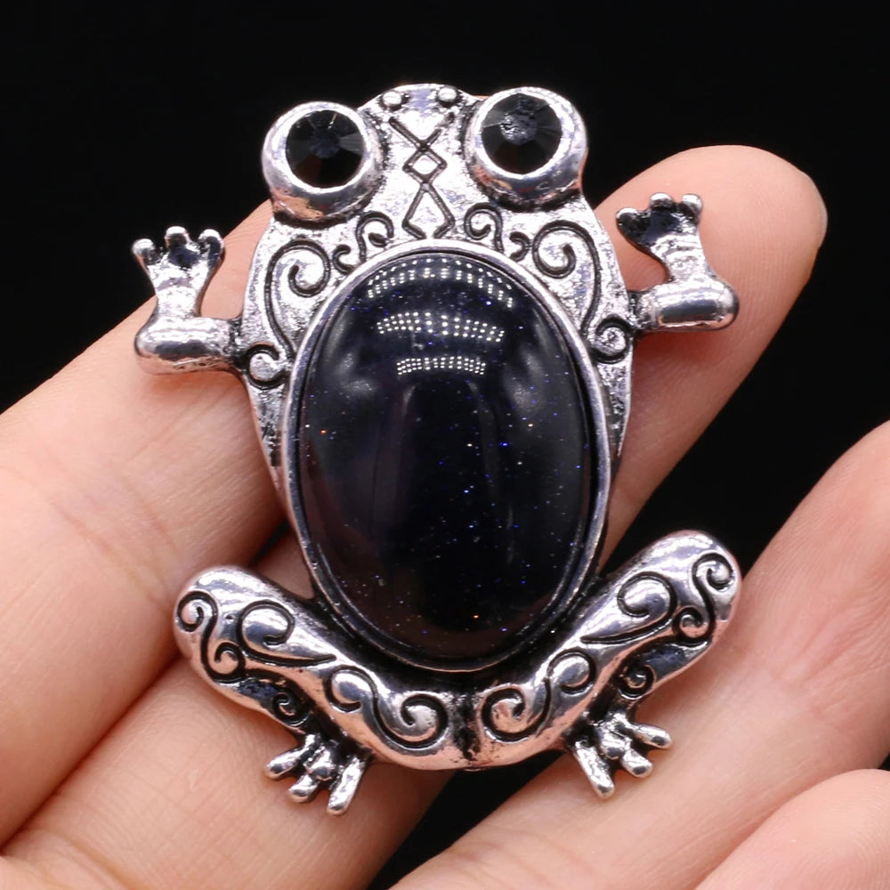 Funny Frog Brooches Natural Stone Crystal Agates Charms Mother of Pearl Shell Insect Pin Pendant for Jewelry Making DIY Necklace