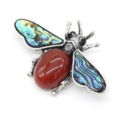 Natural Stone Amethyst Lapis Lazuli Brooches for Women Men Insect Bee Pins for DIY Pendant Necklace Jewelry Brooch Accessories