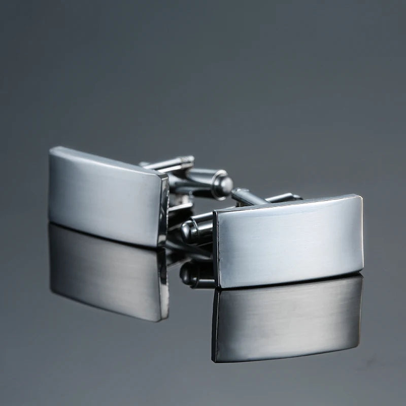 High quality hand polished laser metal Cufflinks Golden Silvery Black button Smooth textured cuffs French Cuff-links for men