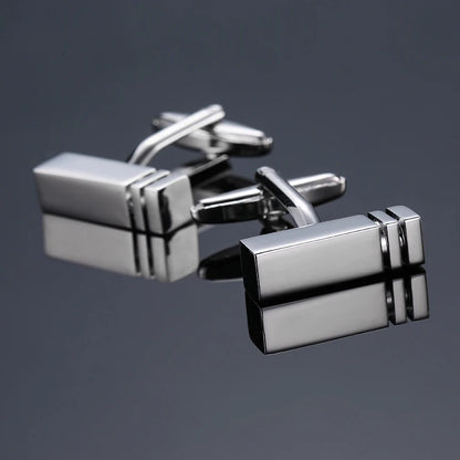 High quality hand polished laser metal Cufflinks Golden Silvery Black button Smooth textured cuffs French Cuff-links for men