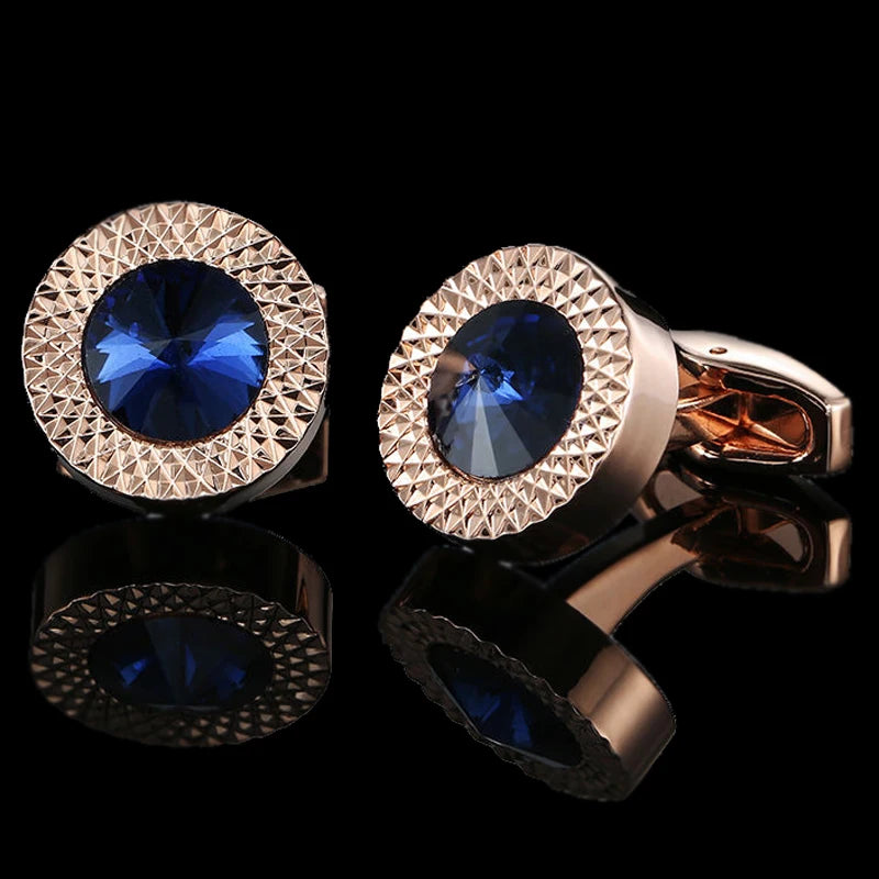 Summer new high quality brass hand inlaid Blue Crystal zircon Cufflinks classic style men's jewelry gifts