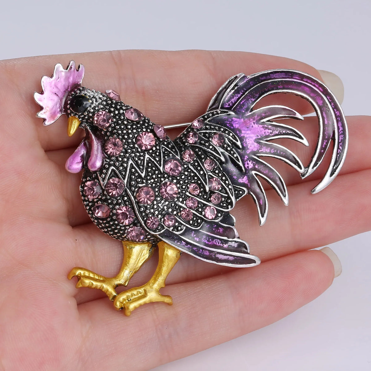 Trendy Big Rooster Brooch French Jewelry Fashion Multicolor Crystal Rhinestone Brooches Female Animal Brooches For Women