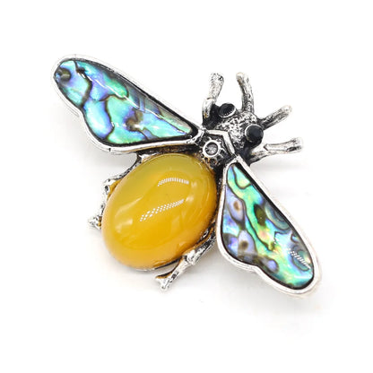 Natural Stone Amethyst Lapis Lazuli Brooches for Women Men Insect Bee Pins for DIY Pendant Necklace Jewelry Brooch Accessories