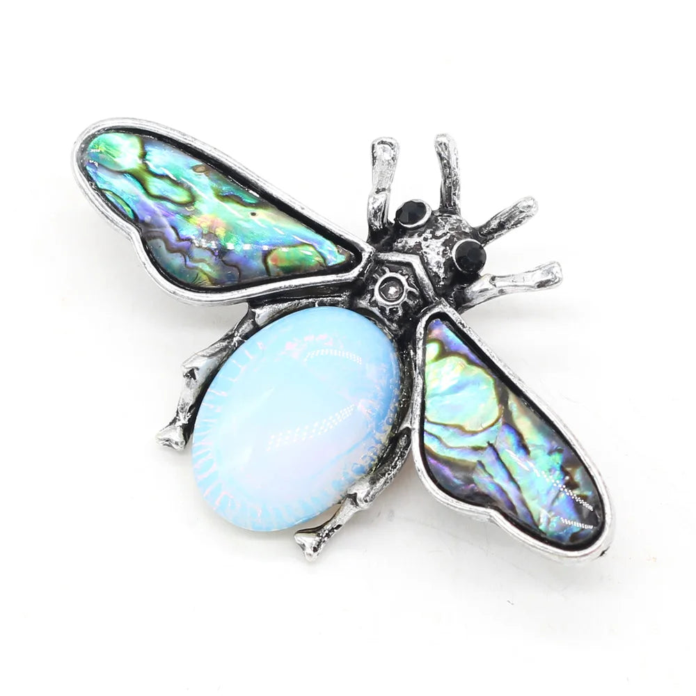 Natural Stone Amethyst Lapis Lazuli Brooches for Women Men Insect Bee Pins for DIY Pendant Necklace Jewelry Brooch Accessories