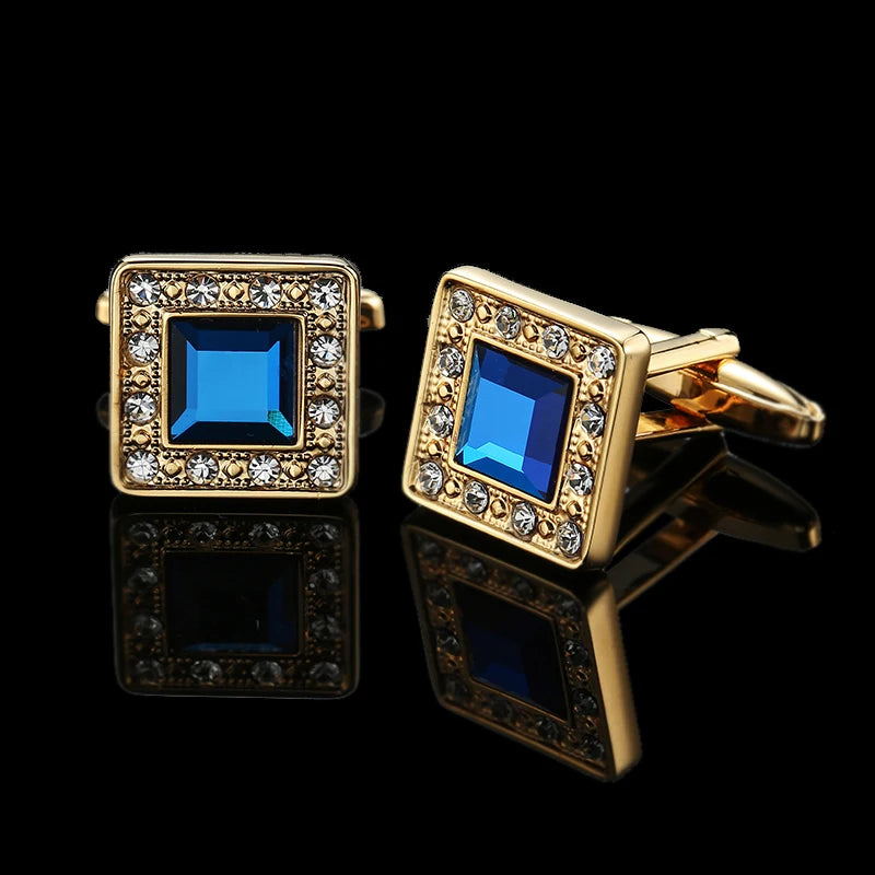 Summer new high quality brass hand inlaid Blue Crystal zircon Cufflinks classic style men's jewelry gifts