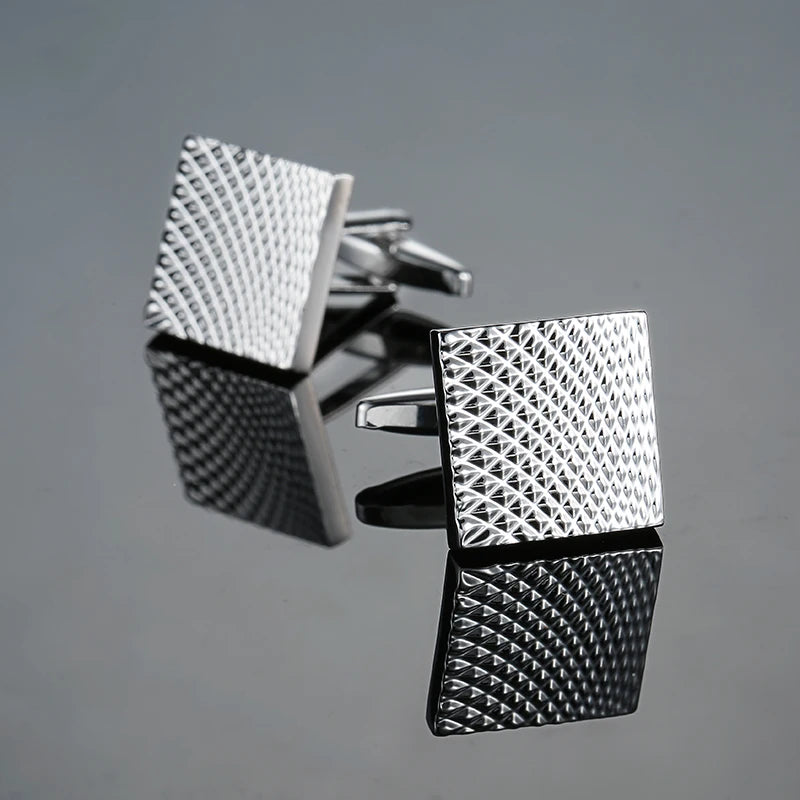 High quality hand polished laser metal Cufflinks Golden Silvery Black button Smooth textured cuffs French Cuff-links for men