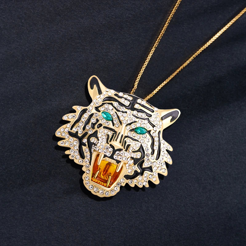 Wuli&baby Rhinestone Roaring Tiger Brooches Women Men Big Tiger Head Party Casual Brooch Pins Gifts