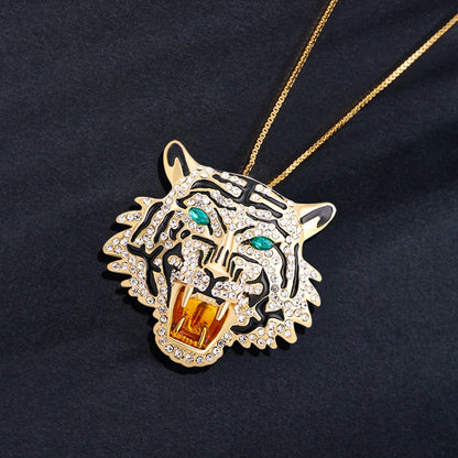 Wuli&baby Rhinestone Roaring Tiger Brooches Women Men Big Tiger Head Party Casual Brooch Pins Gifts