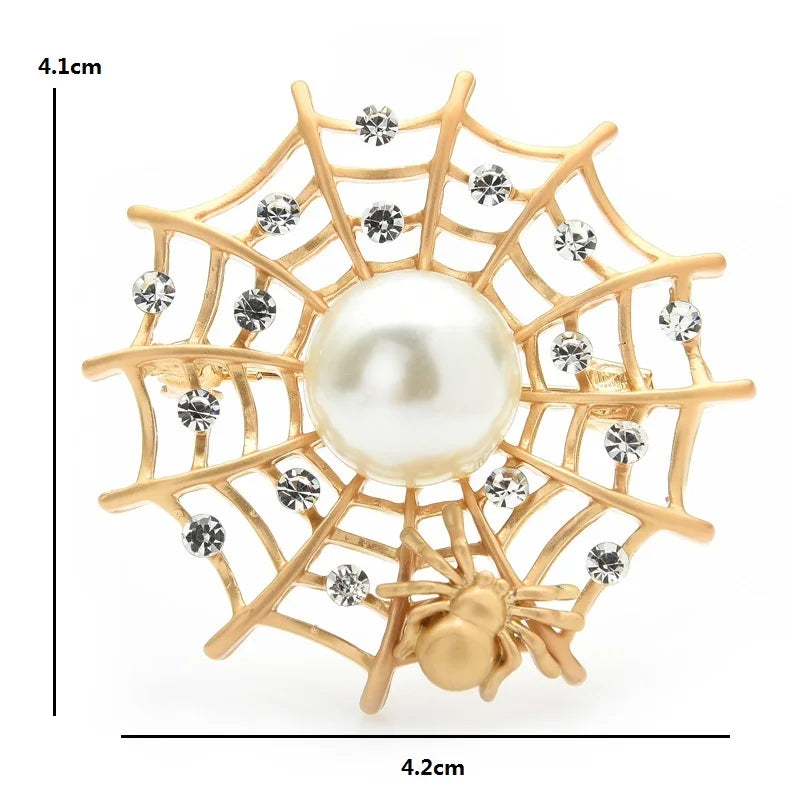 Wuli&baby Spider And Net Brooches For Unisex Pearl Insect Party Casual Brooch Pins Gifts