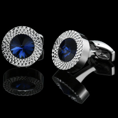 Summer new high quality brass hand inlaid Blue Crystal zircon Cufflinks classic style men's jewelry gifts