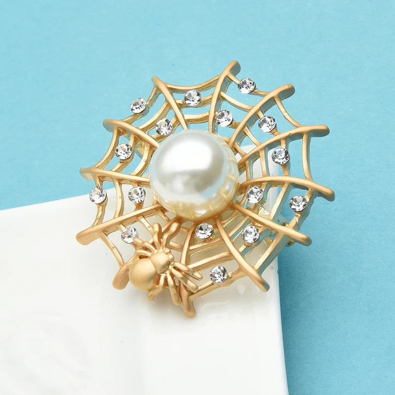 Wuli&baby Spider And Net Brooches For Unisex Pearl Insect Party Casual Brooch Pins Gifts