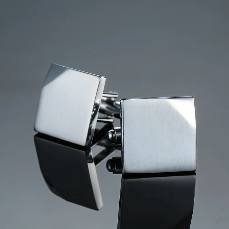 High quality hand polished laser metal Cufflinks Golden Silvery Black button Smooth textured cuffs French Cuff-links for men