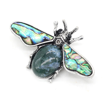 Natural Stone Amethyst Lapis Lazuli Brooches for Women Men Insect Bee Pins for DIY Pendant Necklace Jewelry Brooch Accessories