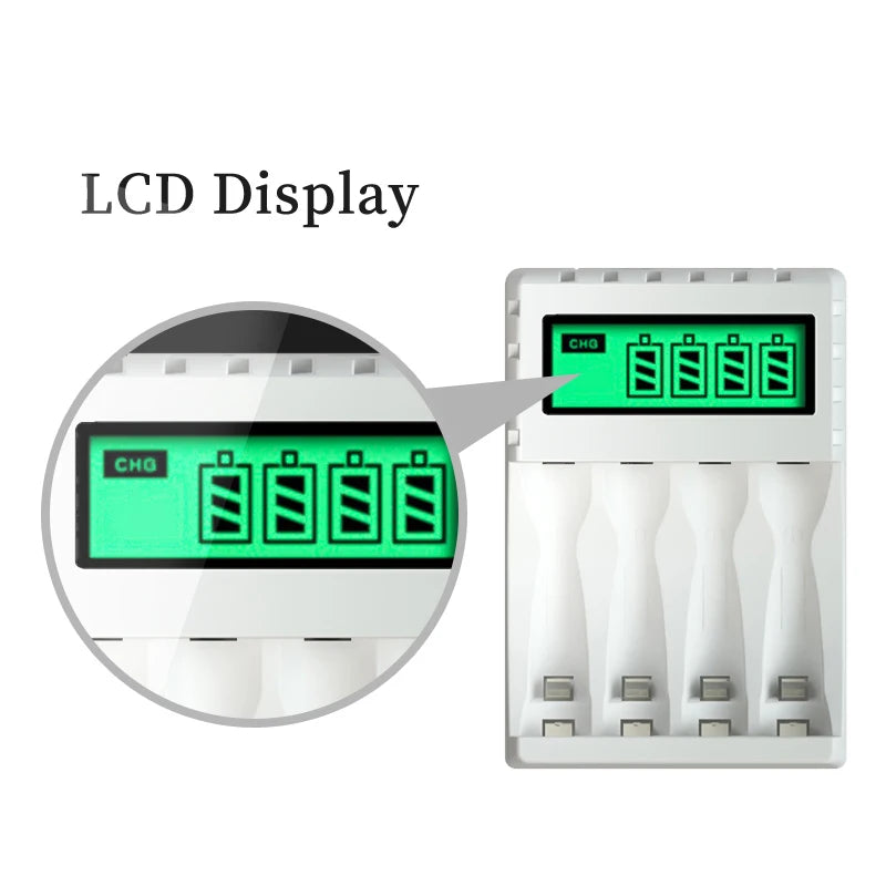 PUJIMAX 4 Slots 1.2V Smart Battery Charger LCD Display For AA/AAA NiCd NiMh Rechargeable Battery Portable Fast Charging Adapter
