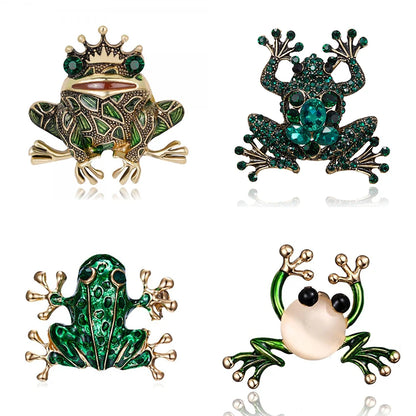 Fashion Green Frog Enamel Brooch Vintage Crystal Frog Animal Brooches Badge Pop Culture Lapel pin Frog Jewelry gift for Friends