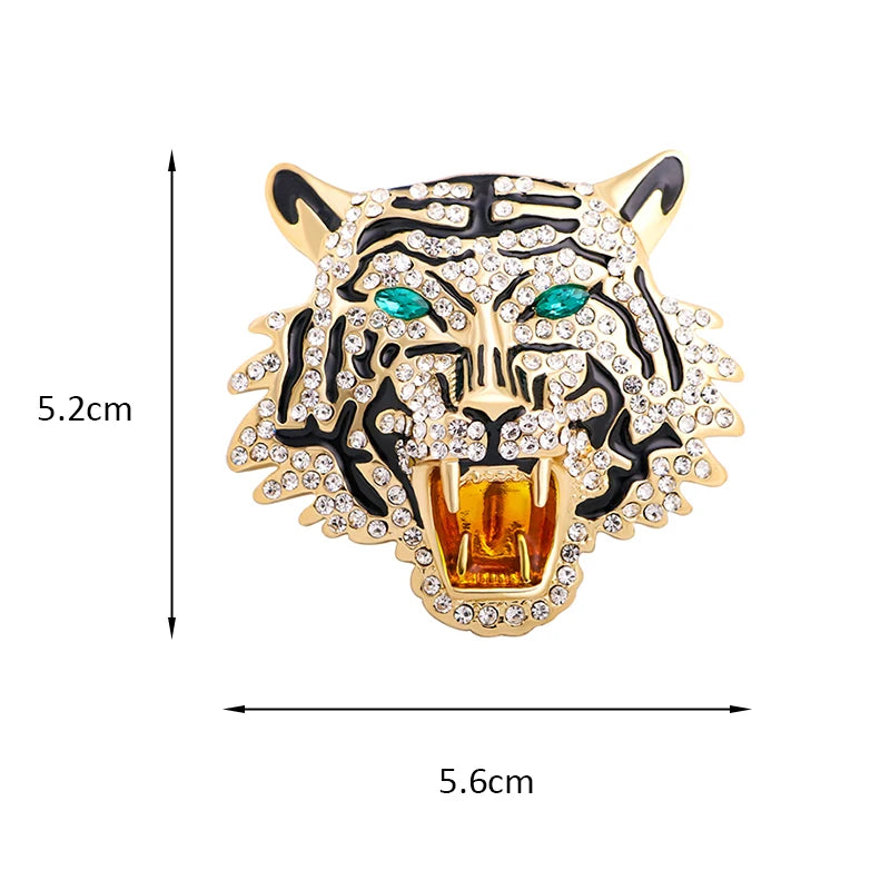 Wuli&baby Rhinestone Roaring Tiger Brooches Women Men Big Tiger Head Party Casual Brooch Pins Gifts