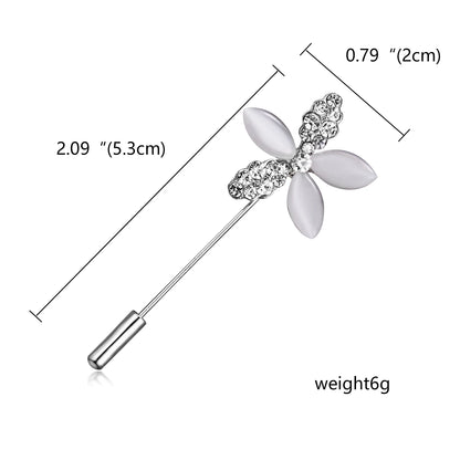 Rinhoo Trendy Korean Crystal Rhinestone Flower Long Needle Pin Brooch Women Simple Wedding Letters Butterfly Crown Badge Jewelry