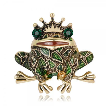 Fashion Green Frog Enamel Brooch Vintage Crystal Frog Animal Brooches Badge Pop Culture Lapel pin Frog Jewelry gift for Friends