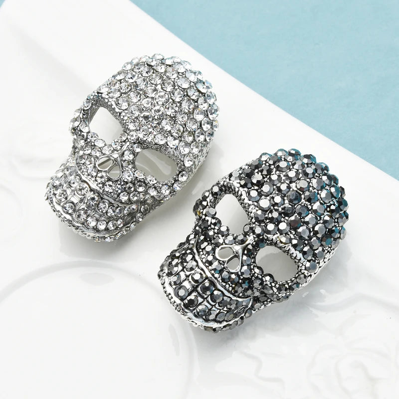 Wuli&baby Sparkling Rhinestone Skull Brooches For Women Unisex 2-color Punk Style Casual Party Brooch Pin Gifts